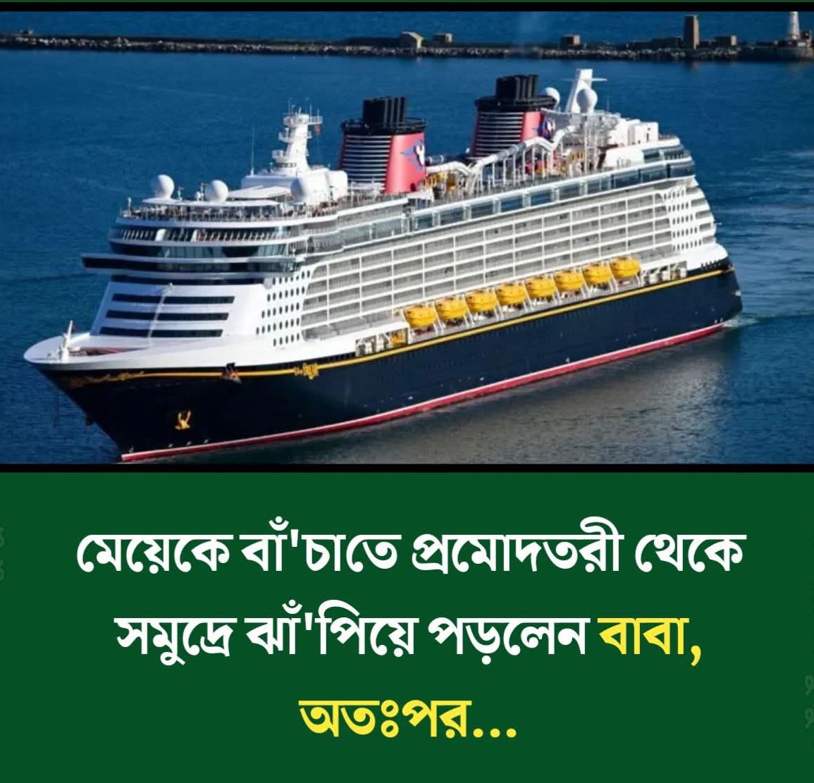মেয়েকে বাঁচাতে প্রমোদতরী থেকে সমুদ্রে ঝাঁপিয়ে পড়লেন বাবা, অতঃপর…