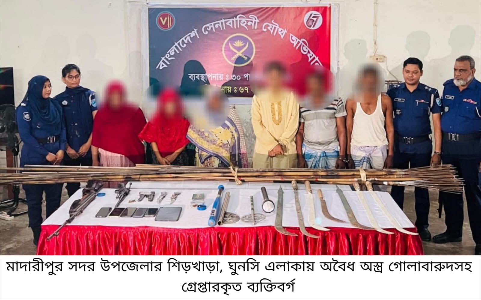 মাদারীপুর ও ঝিনাইদহ জেলায় পৃথক অভিযানে অবৈধ অস্ত্র ও গোলাবারুদসহ গ্রেফতার ৯ জন