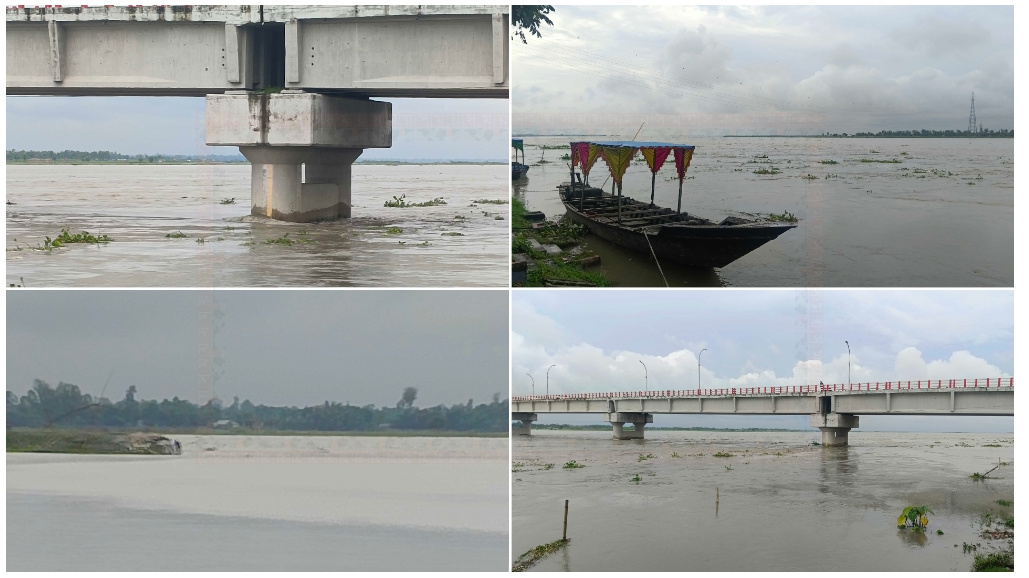 তিস্তা সেতু রক্ষা বাঁধে ধস, ভাঙন আতঙ্ক বাড়ছে।